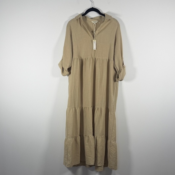 NWT Max Studio Safari Tab Sleeve Collar V-Neck tiered maxi dress - Picture 2 of 9